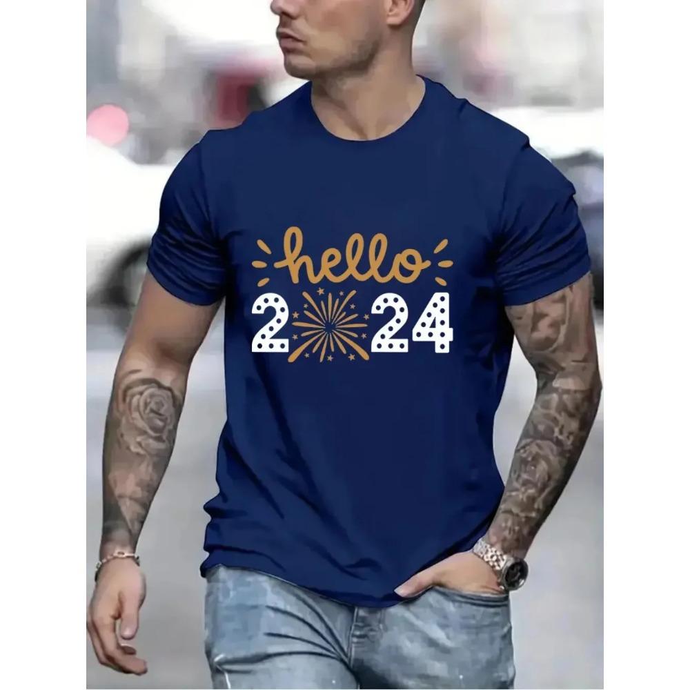 Футболка Hello 2024 Print для мужчин и женщин, с Новым годом, вечеринка, унисекс, топы, повседневная черная футболка с коротким рукавом, новогодние праздничные футболки