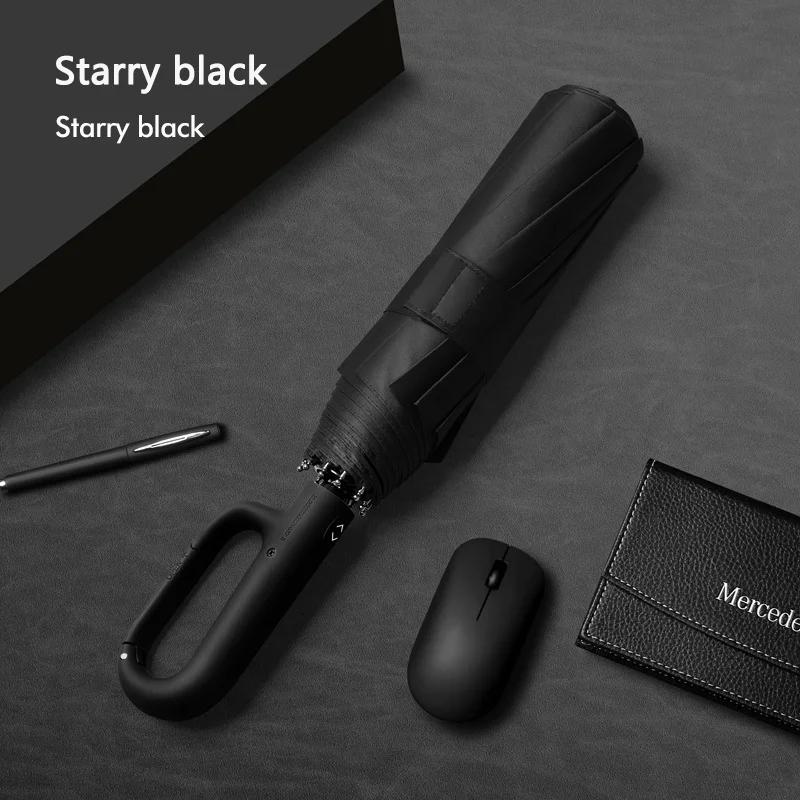 Guarda-chuva UV Totalmente Automático, Windproof, Reflective Stripe, Reverse Fold, Carabiner Handle, Viagem, Homens E Mulheres