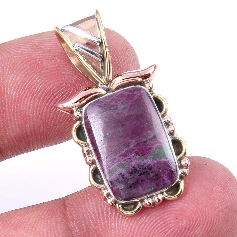 Подарочный двухцветный кулон Ruby In Zoisite из стерлингового серебра 925 пробы, созданный в лаборатории, 1,25 дюйма, D4b67