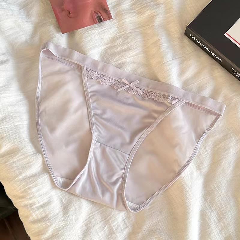 Women's New High Slit Satin Lace Sexy Comfortable Breathable Cotton Bottom Crotch Mid Waist Underwear