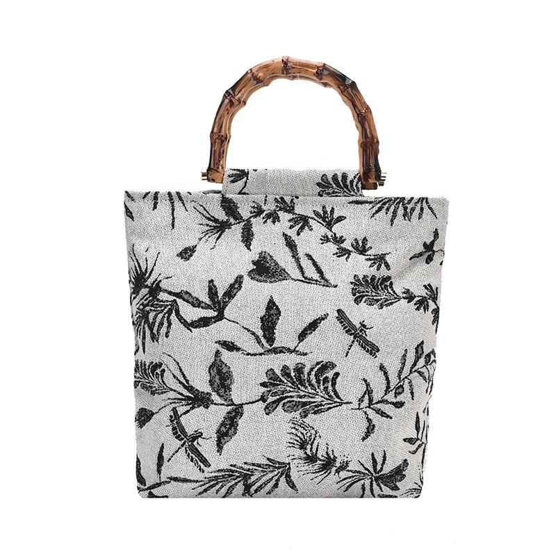 Bamboo tote bag niche bag new fashion canvas embroidery large capacity tote bag ethnic style bag