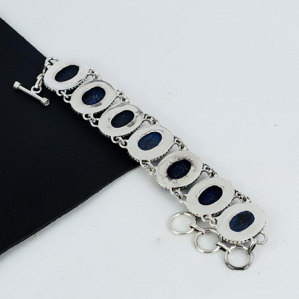 Beautiful Lapis Lazuli Gemstone Handmade 925 Sterling Silver Bracelet, Lapis Lazuli Bracelet For Wife , Unisex Bracelet, Thanksgiving Gift