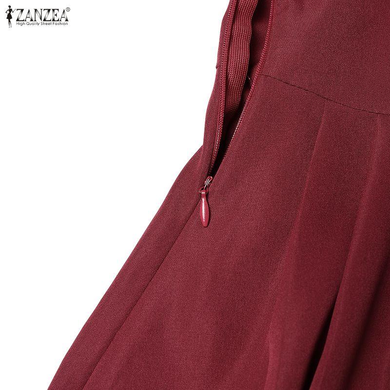 ZANZEA Женское элегантное повседневное платье А-силуэта с круглым вырезом и коротким рукавом
