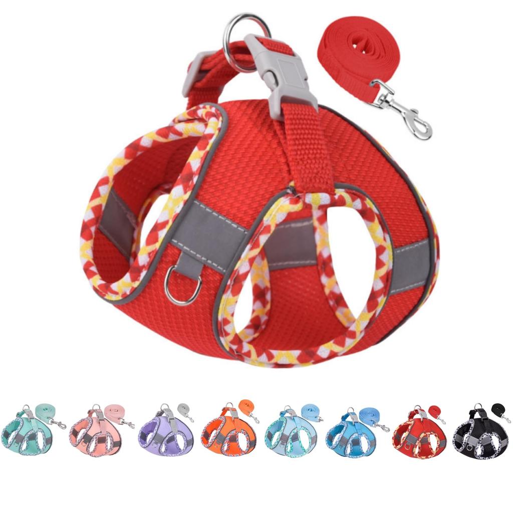 Breathable Dog Harness and Leash Set for Small Dogs and Easy To Put On and Take No Slipping Includes Reflective Material and Velcro Suitable for Small