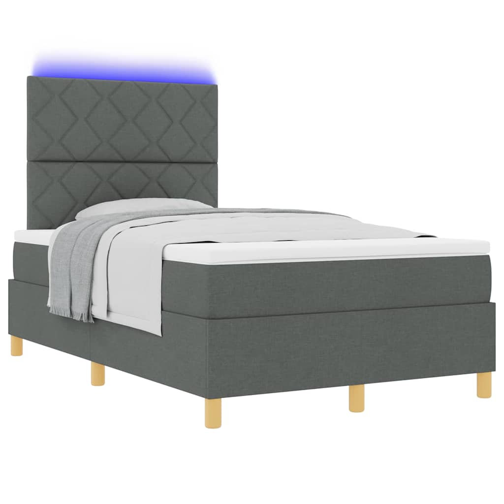 LED Boxspring Bed with Headboard Dark Grey 120 x 190 cm Fabric