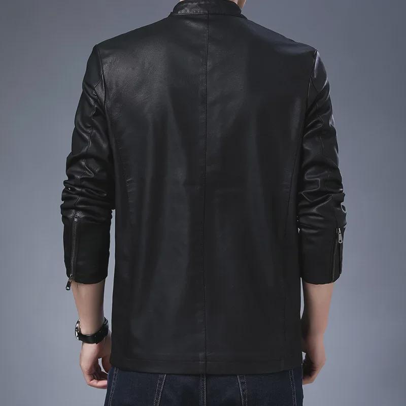 Мужская куртка из искусственной кожи в корейском стиле с воротником-стойкой - модный повседневный мотоциклетный дизайн на осень/зиму