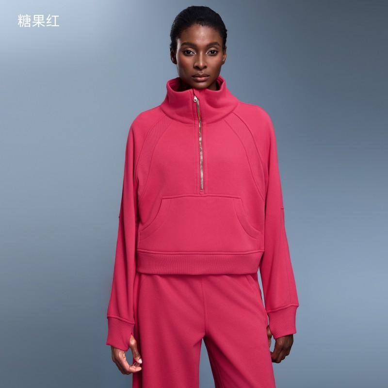 Womens Fleece-Lined Hooded Half-Zip Sweatshirt Winter Running Gym Workout Casual Wear