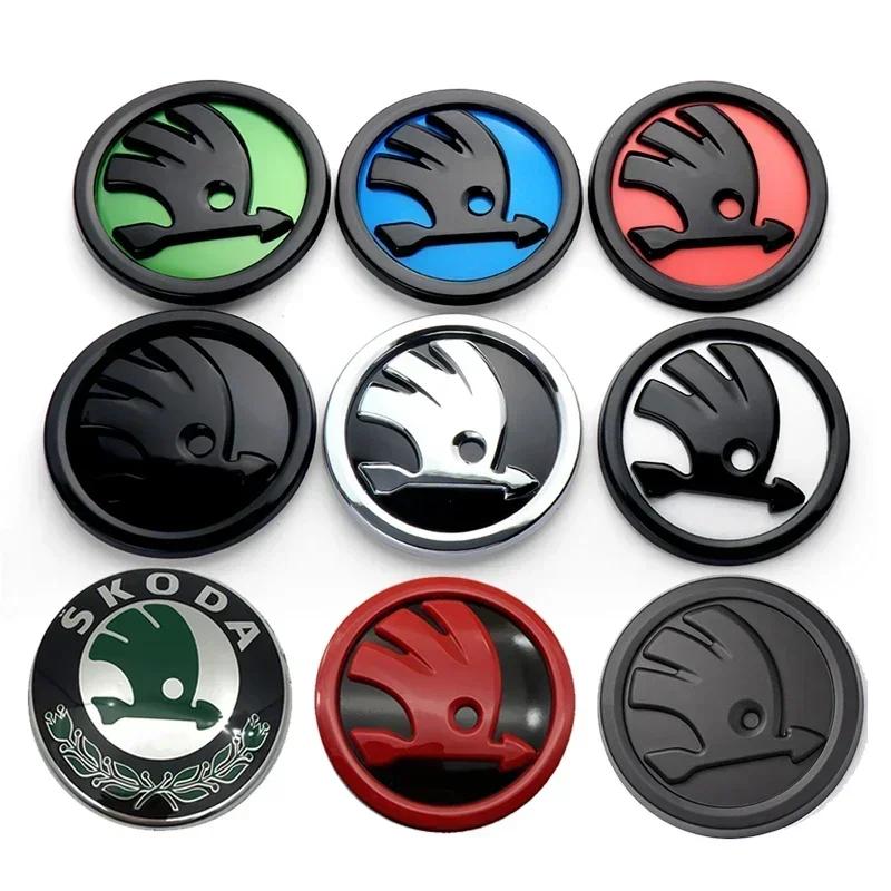 AGTQ2 80/90mm ABS Logo Car Front Head Rear Tail Trunk Badge Sticker For Skoda Superb Fabia 2 Octavia Laura RS Rapid Yeti Karoq Kodiaq