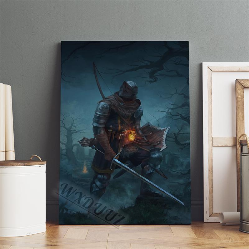 Classic Game Dark Souls Figure Canvas Painting Print Poster For Living Room 80s Retro Art Home Wall Decor Picture Game Fan Gift