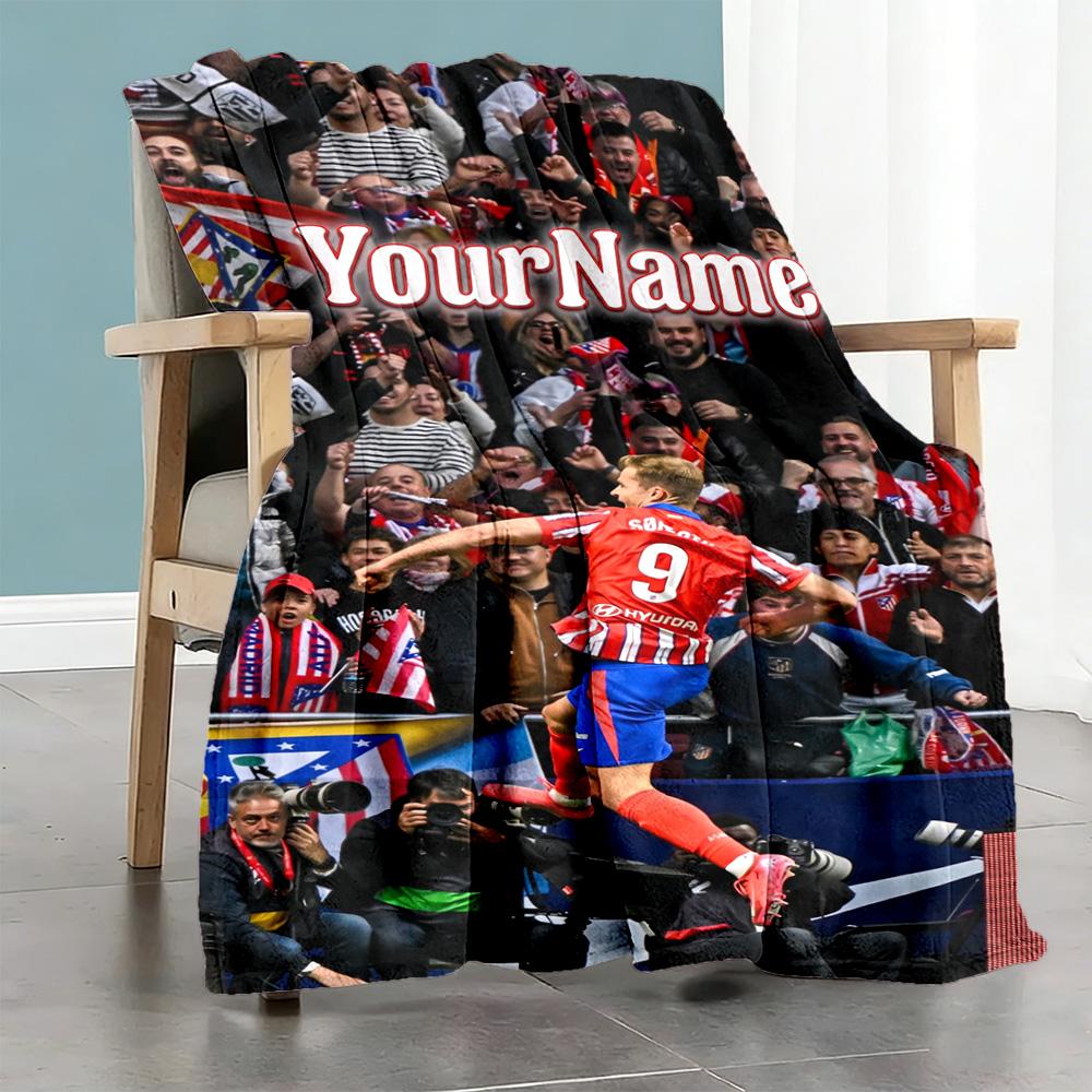 Atletico Madrid Personalized Text Blanket Lightweight Personalized Blanket Ultra-Soft Great for Nap Office Chair Home Decor Office for All Occasions