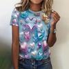 3d Love Printed T-shirt Women's Summer Round Neck Fashion Casual Loose Short-sleeved Top Clothing