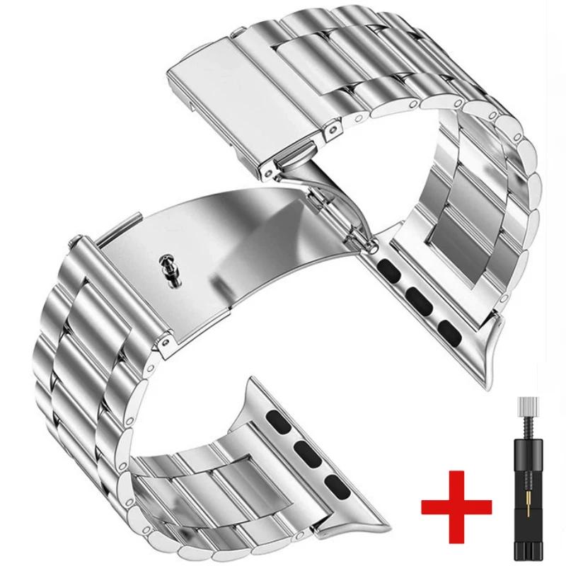 Металлический ремешок для Apple Watch Band 45мм 41мм 44мм 40мм 46мм 42мм Браслет из нержавеющей стали iWatch 11 10 9 8 7 6 5 4 SE Ultra 49мм