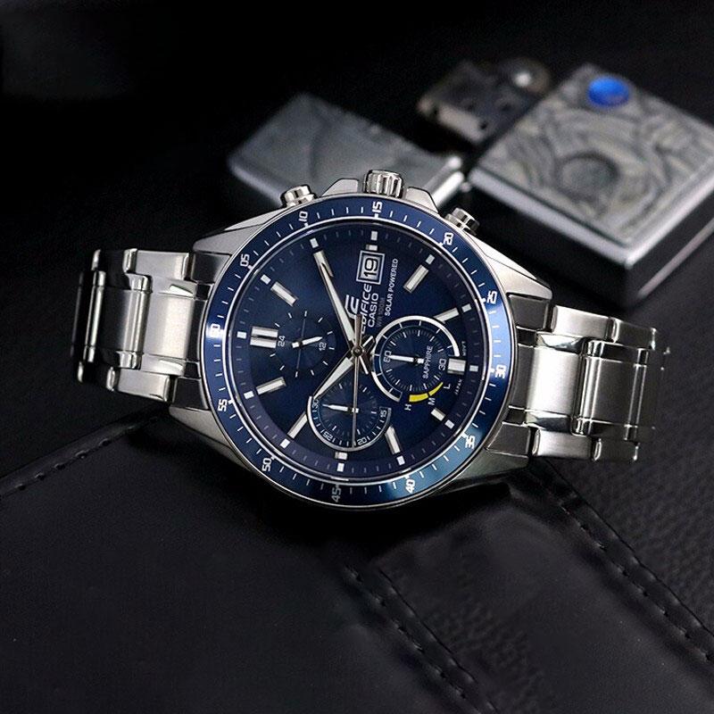 Casio Edifice Ocean Heart Classic Трехстрелочный Трехглазый Часы на Солнечной Батарее Кварцевые Мужские Часы Синие EFS-S510D-2AVUPR