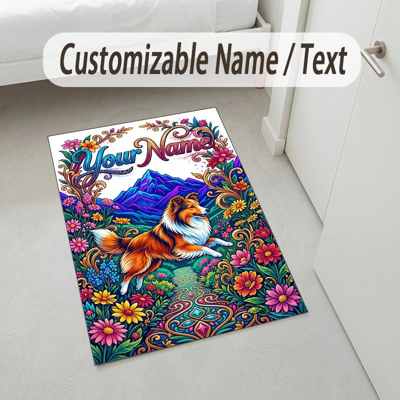 Dog Theme Crystal Velvet Rug Personalized Custom Name Text Soft Floor Mat Home Decor