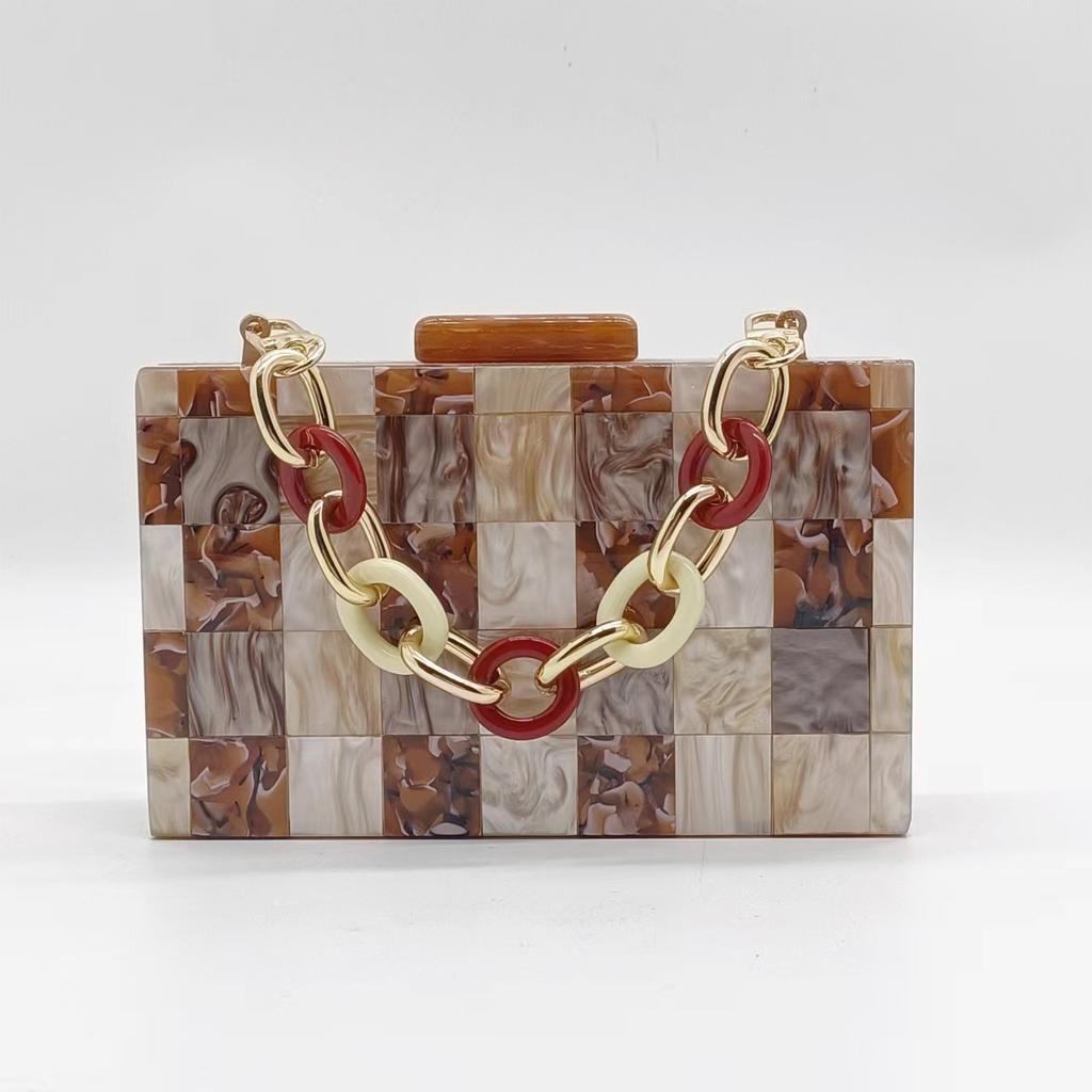Crossbody Chain Bag Square Acrylic Evening Clutch Small Shoulder Multi-color Patchwork Unusual Party Woman Luxury Designer Bags
