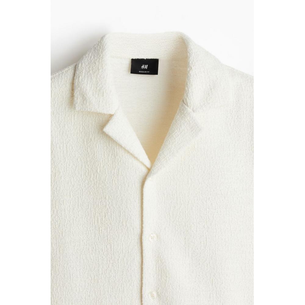 H M Textured caMp sHirt Regular Fit wHite