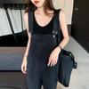 Чисто черный комбинезон, женские летние корейские свободные прямые джинсовые шорты в гонконгском стиле с широкими штанинами Tide