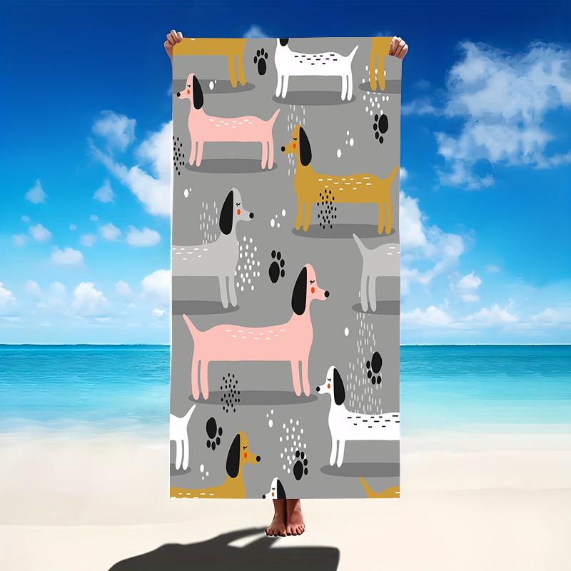 Cute Dachshund Microfiber Beach Towel Cartoon Dogs Pattern Bath Blanket Lovely Puppy Paw Print Pool Towels For Travel