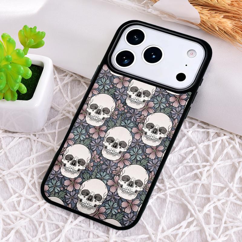 Готический цветочный чехол-череп для iPhone 17 Air 16 15 11 12 14 13 Pro Max Ударопрочный чехол