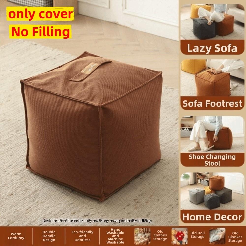 Soft Seat Cushion Cover Large Capacity Unstuffed Footstool Japanese Style Storage Stool Home Decor