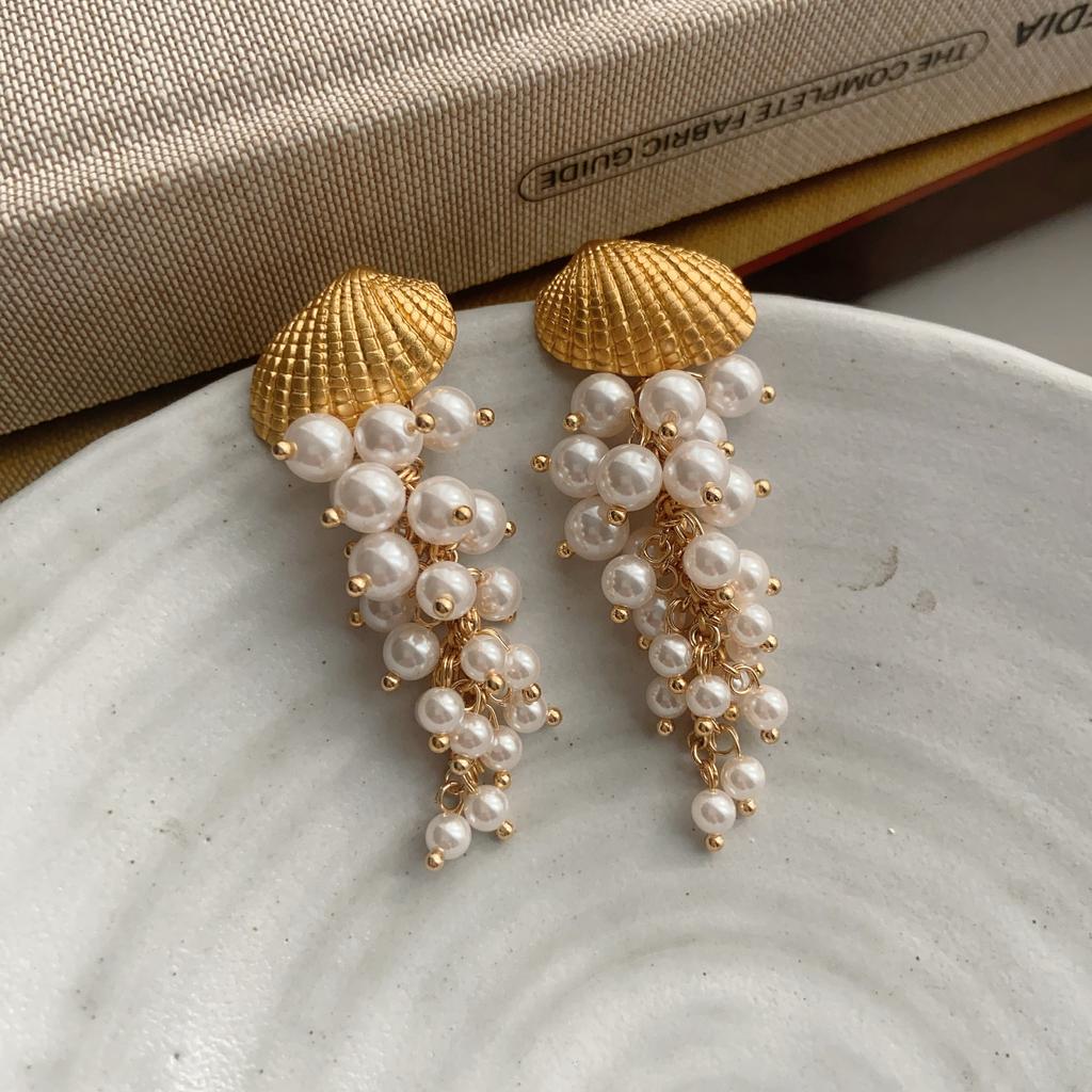 Винтажные легкие средневековые ретро-серьги с бахромой в нежном стиле, французские ретро-серьги с длинным жемчугом премиум-класса