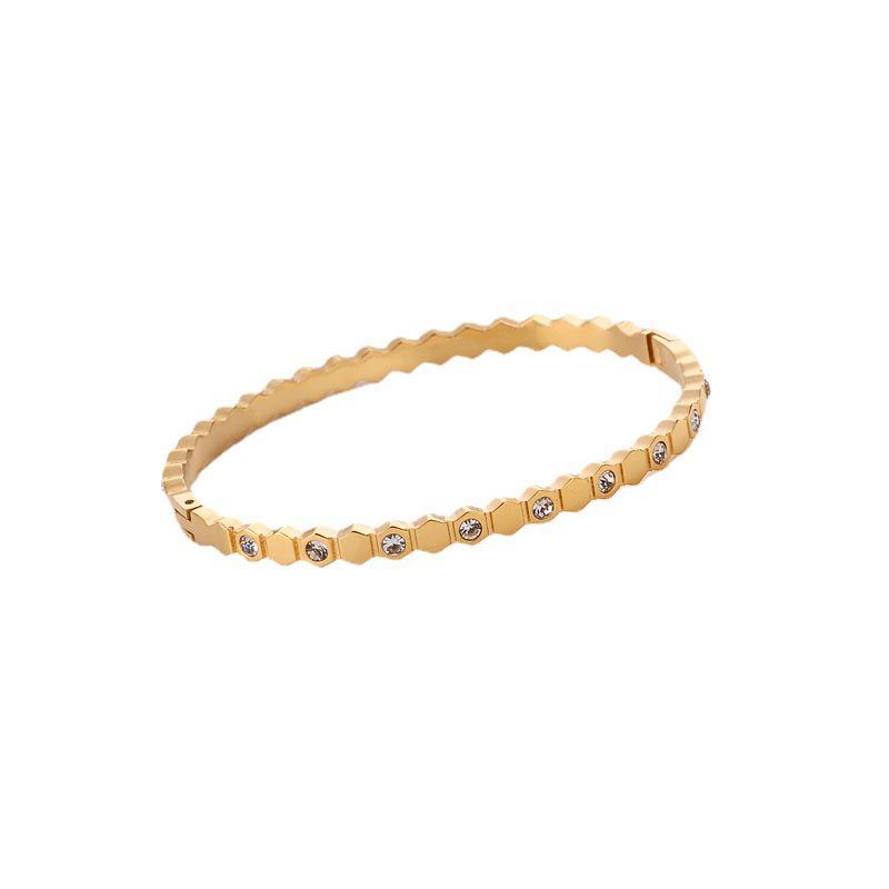 Элегантный женский браслет с бриллиантами в виде сот — титановая сталь, волнистый дизайн, не выцветает, высококачественное золото для пар.