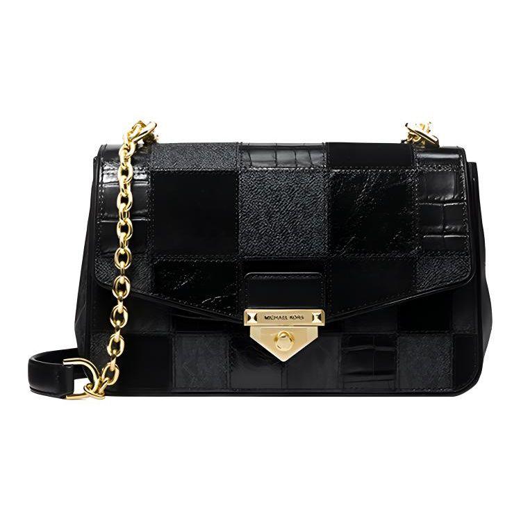 Michael Kors MK Soho Стеганая Сумка через плечо с цепочкой, Пэчворк, Монограмма, Искусственная кожа, Женская, Большая, Черная 30F1G1SL3O-001
