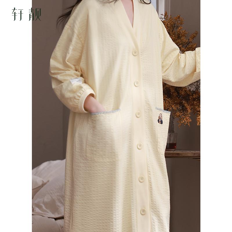 Xuan Liang Bubble Cotton Sleepwear Women's Spring and Autumn Pure Cotton Long Sleeve Extra Long Pajama Sleepwear Home Clothes Large Bathrobe
