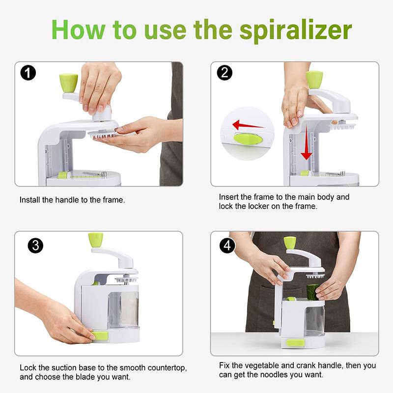 LMETJMA 4 In 1 Spiralizer Vegetable Slicer Rotating Blades Veggie Spiralizer Cutter Zucchini Spiral Noodle Maker JT321
