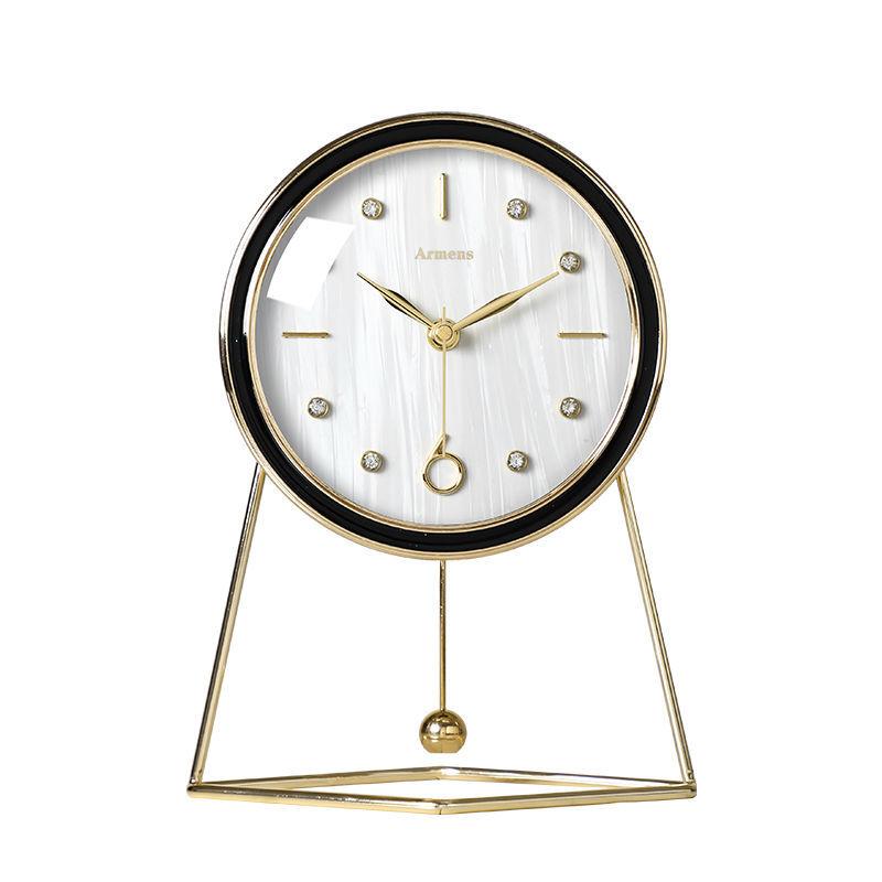 Luxury 8inch Alloy Mute Desk Table Clock with Diamond Pendulum Deco Clock for Bedroom Livingroom