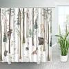 Зимний горнолыжный набор занавески для душа, Современная горнолыжная станция Снежная гора Сосновый лес Занавески для ванны, Синий Рождественский декор для ванной