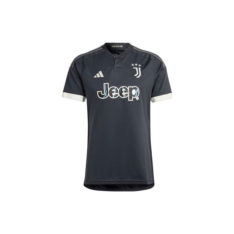 Adidas Juventus 23/24 Third Jersey With Letter Print V-Neck Short Sleeve Men Soccer Jersey Dark-Grey HR8250