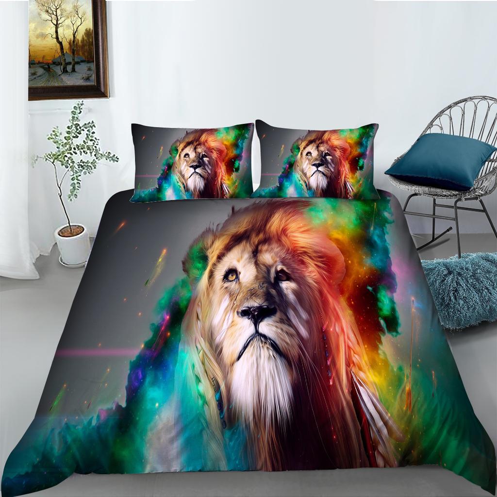 Комплект постельного белья с принтом «Свирепый тигр», полноразмерная двуспальная кровать, пододеяльник с рисунком льва, супермягкое и дышащее постельное белье на молнии