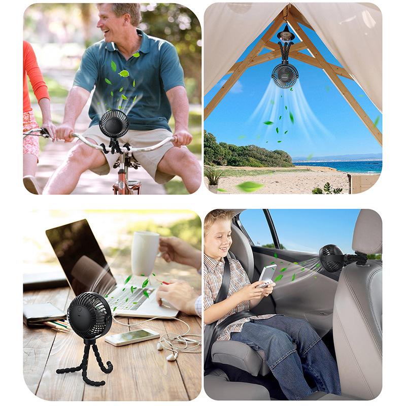 KW42 Octopus Fan Portable 360 ° Adjustable Detachable Baby Cart Fan with Night Light Outdoor Camping Home Use.