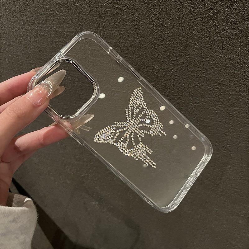Чехол для iPhone 17 Pro Max с стразами в форме сердца, с браслетом-бабочкой и дизайном KT Cat Girl
