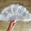 Bridal Accessories, Pearls, English Letters, Bride,White, Feather Folding Fan, Bachelor Party, Bride's Wedding Gift
