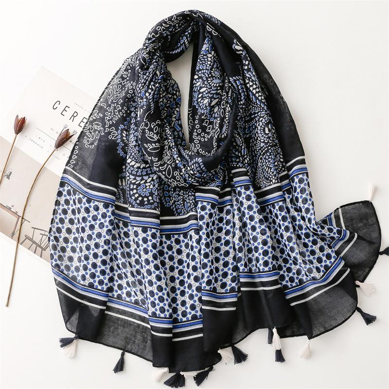 Маленький свежий простой шарф из балийской пряжи, хлопок, лен, на ощупь, женский, с принтом фруктов, зеленых, ярких, желтых листьев, шарф-шаль