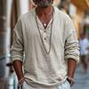 Мужская рубашка из хлопковой смеси с длинным рукавом и лацканами, однотонная повседневная пляжная рубашка на весну и лето для повседневного ношения в отпуске