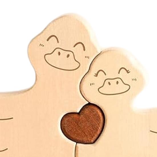 Yousheng 1 Set Wooden Duck Family Puzzle Ornament Love Heart Hugging Mother Father Baby Duck Jigsaw Table Sign Home Office Desktop Decoration