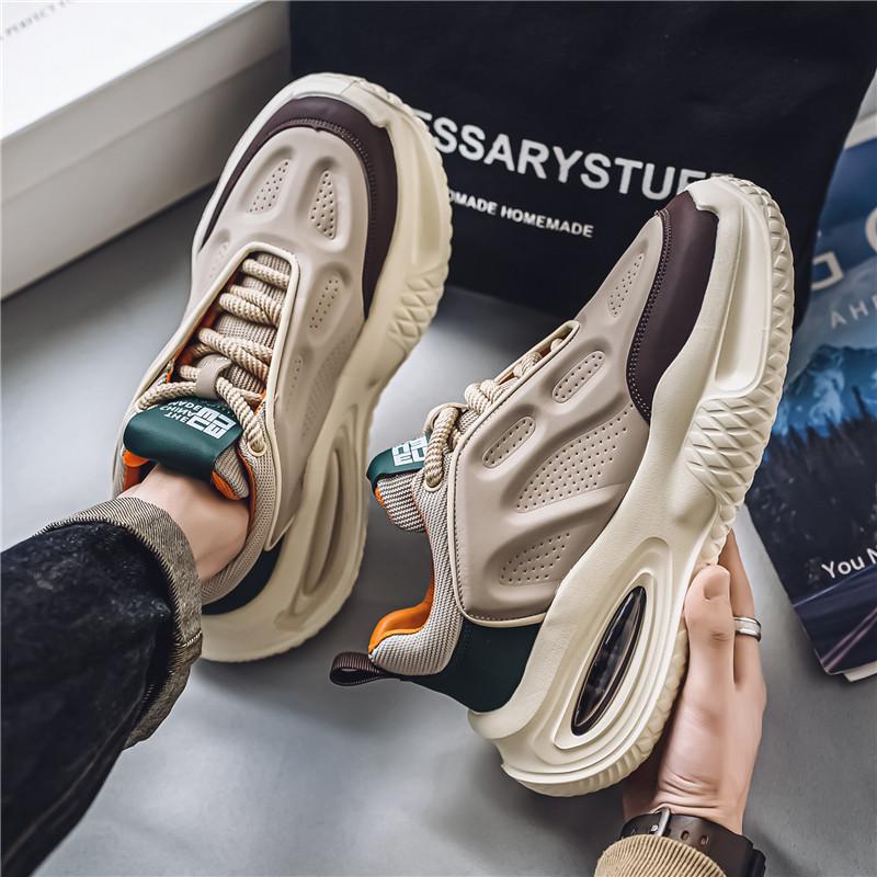 Outdoor Sports Shoes Men's Thick-soled Heightening Running Shoes Lace-up Casual Shoes Men's Teenagers Wear-resistant Dad Shoes Men's Shoes