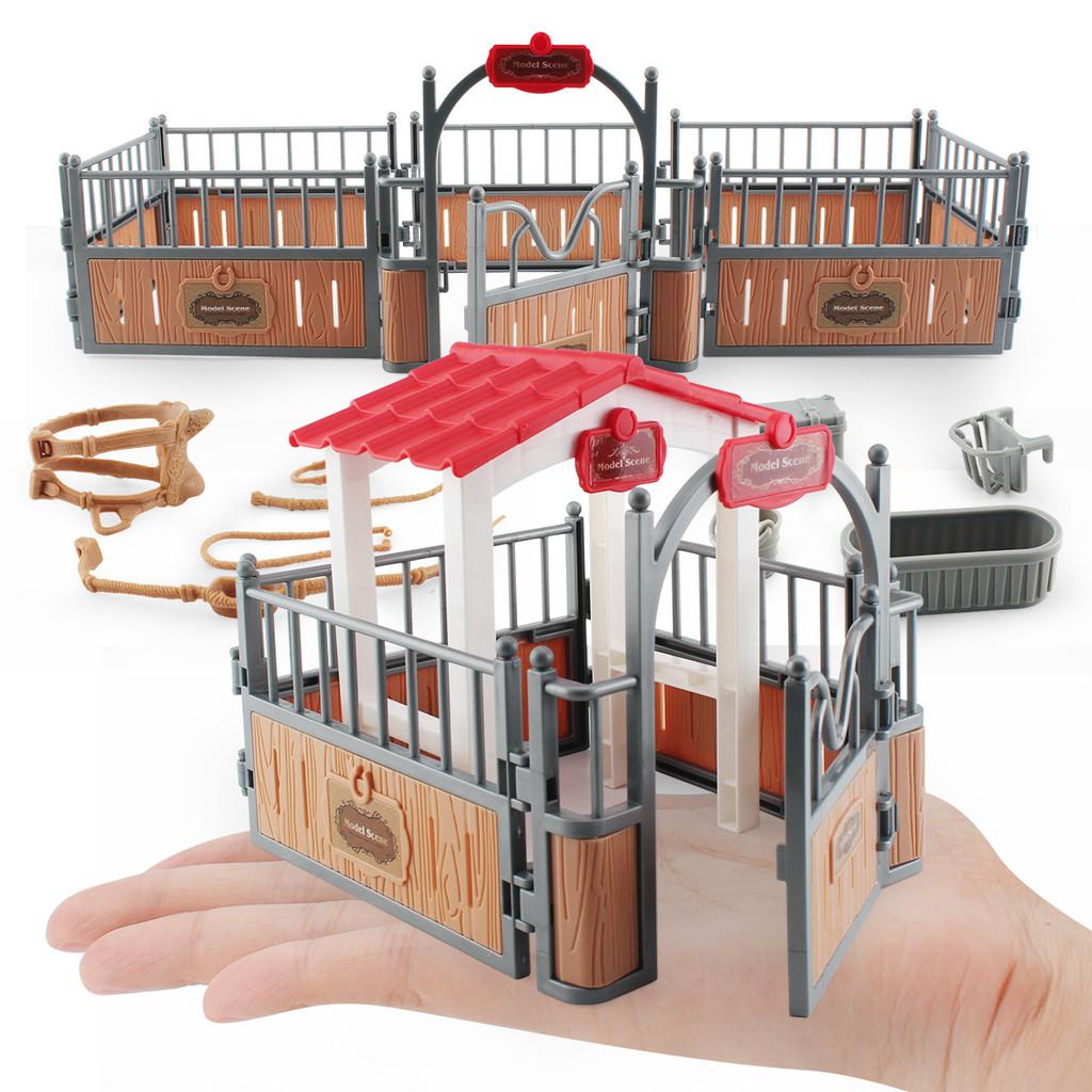Realistic Plastic Farm Scene Decoration Set With Saddle Barn Pavilion Trough And Fence Models