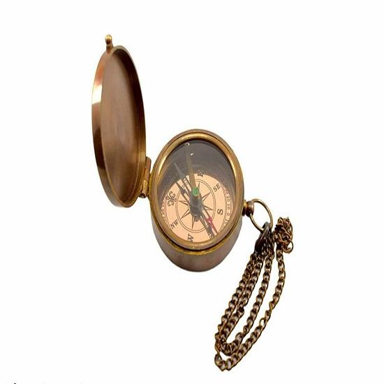 Chain Pocket Antique Vintage Camping Compass Solid With Case