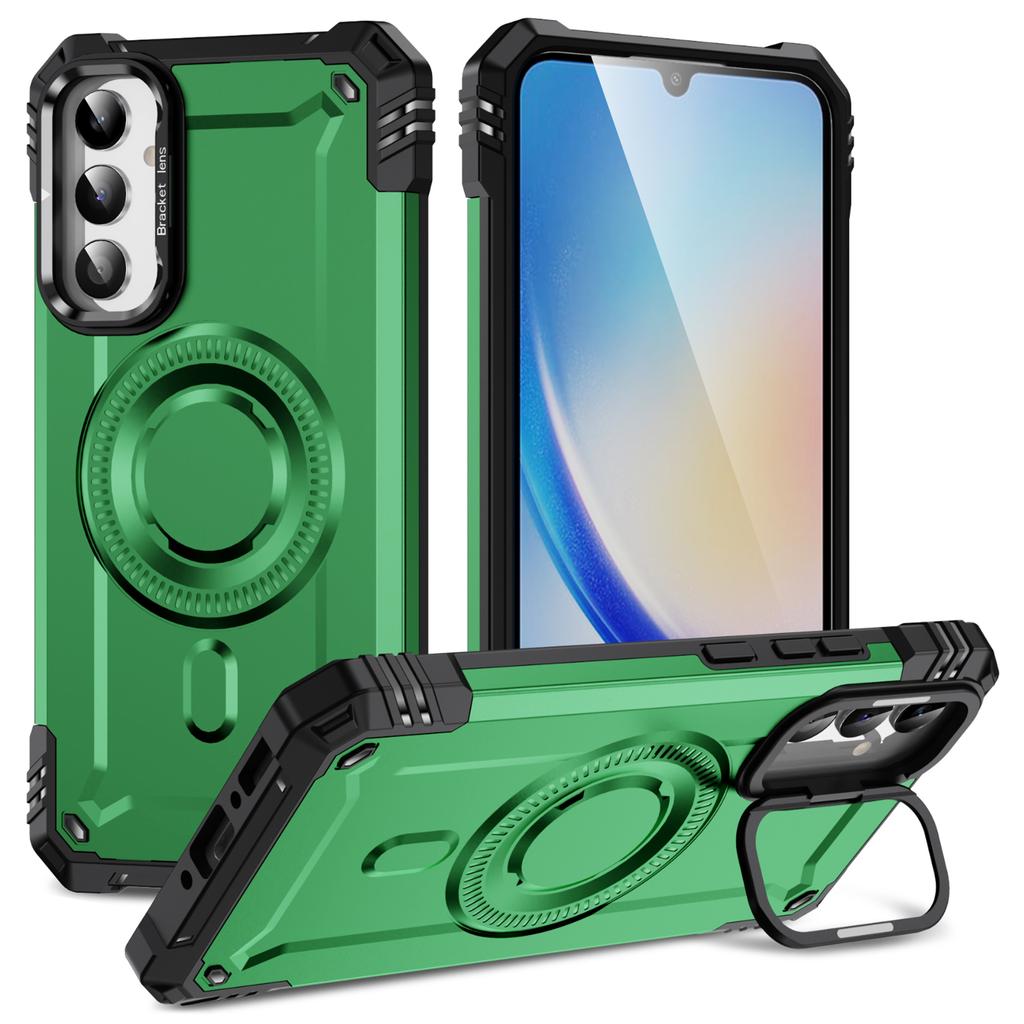For Samsung Galaxy A55 5G Case Compatible with MagSafe Metal Lens Frame Kickstand PC+TPU Mobile Cover