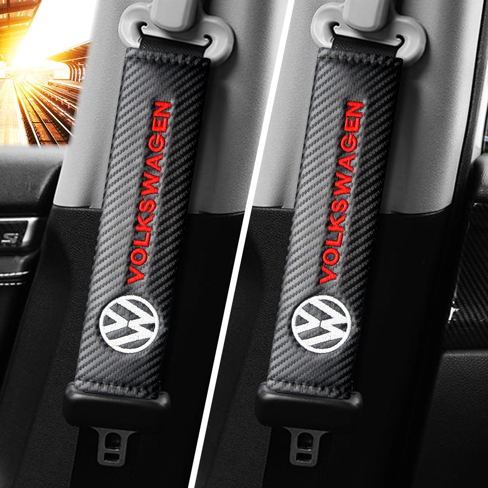 BFPQY1 2Pcs Car Seat Safety Belt Soft Covers Shoulder Pad Badge Interior Accessories For VW Golf Polo Passat Tiguan Beetle Jetta Touran