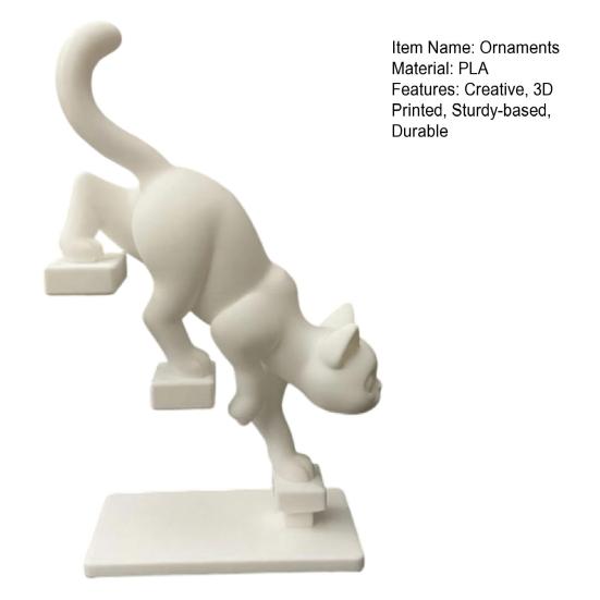 3D Printed Cat Stair Sculpture Dynamic Climbing Kitten Statue with Mini Platform, Modern Desk Decor for Office & Home