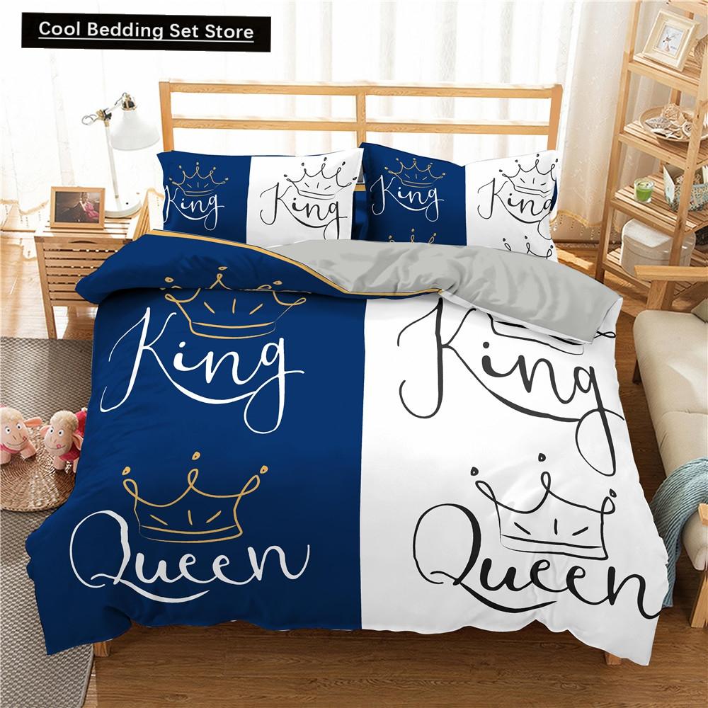 Пододеяльник для влюбленных пар King Queen с черно-белым принтом для взрослых, декор спальни ко Дню святого Валентина, пододеяльник