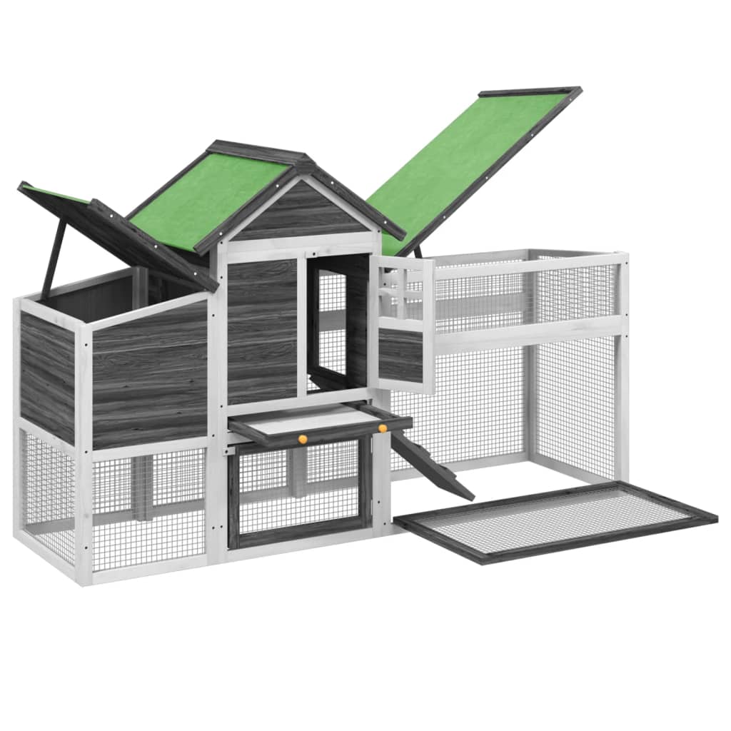 Chicken Coop Gray 186.5 x 58.5 x 113 cm Solid Pine Wood