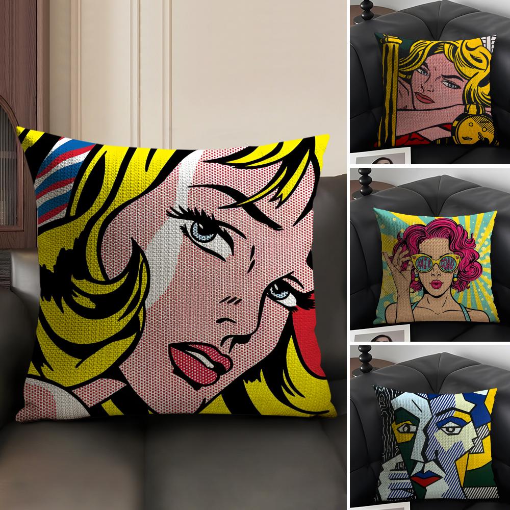R-Roy L-Lichtenstein Подушка-поп Чехол Натуральный лен Органическая ткань Двусторонний принт Диван Домашний декор Подарок Наволочка