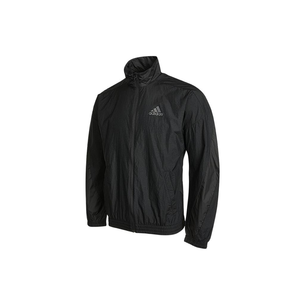 Adidas Logo Print Solid Stand Collar Jacket Autumn Men Jacket Black GQ1186