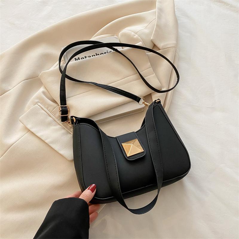 Color Simple Solid Gold Buckle Decoration Women Casual Shoulder Bag Daily For